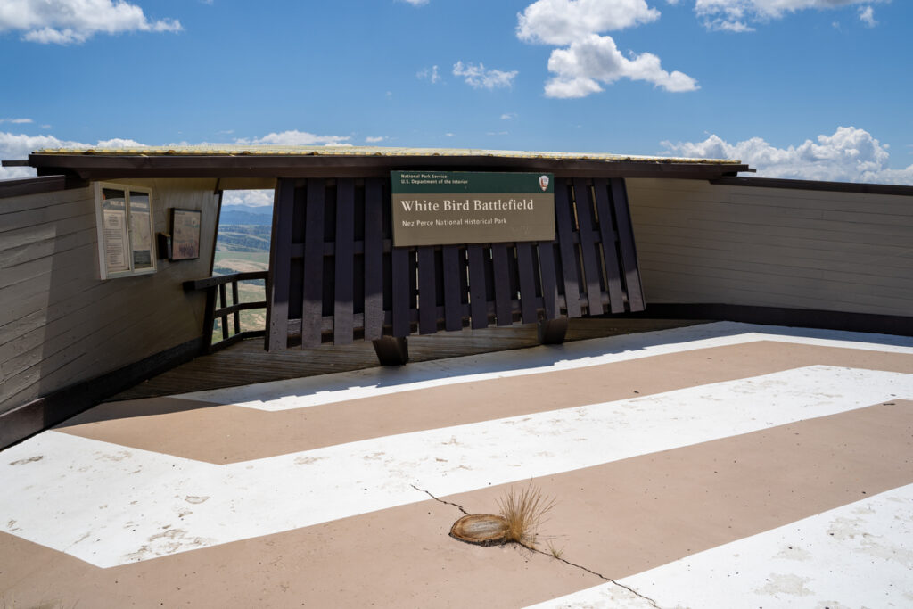 White Bird, Idaho - July 3, 2019: Sign for White Bird Battlefield at the Nez Perce National Historical Park, located off of US Highway 95