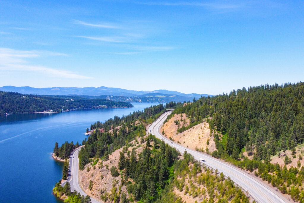 Coeur d'Alene Lake and Highway - Aerial View