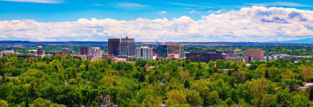 Panorama of Boise skyline in Idaho, viewed from Camel's Back Park.