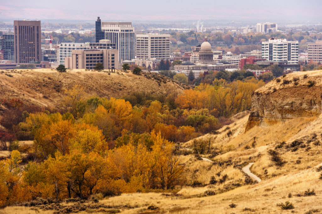 Beautiful view of Boise down town in Boise, Idaho on a fine autumn morning